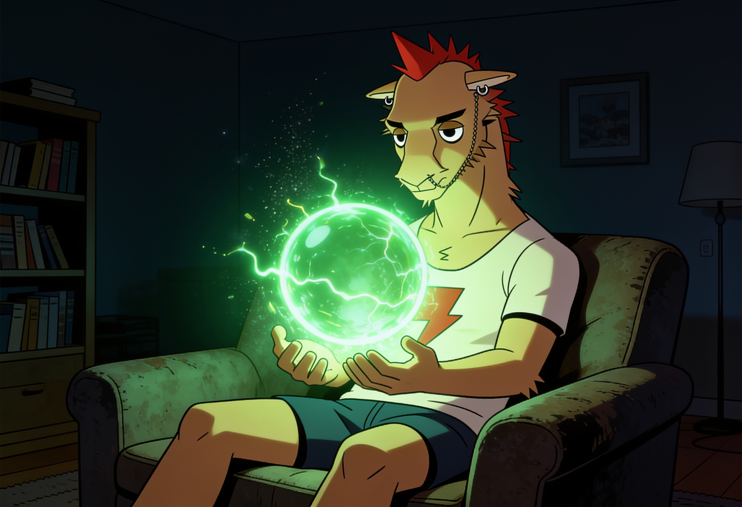 Gibs holding a strange glowing orb