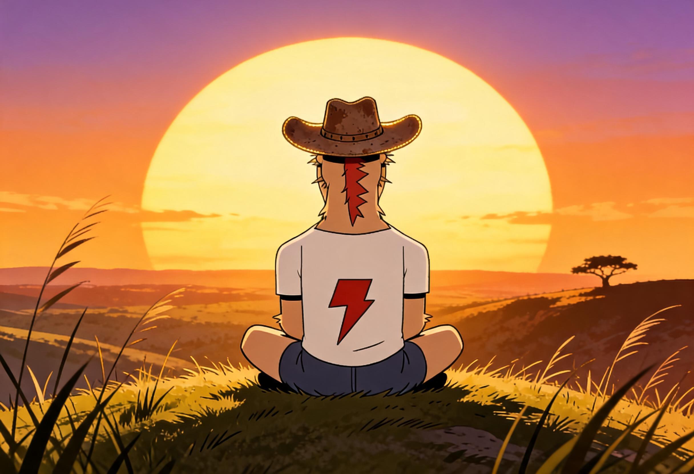 Gibs sitting alone watching the sunset